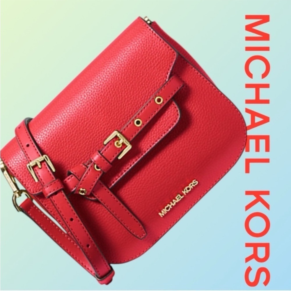 ($500) Michael Kors Emilia • small leather bag • Red Crossbody Bag